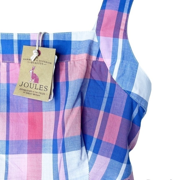 JOULES NWT Zip Back Elsbeth Babydoll Top in Plaid Pinkcheck Size 2 Pink Plaid - Picture 7 of 12